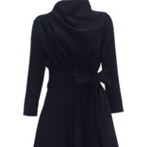 Black bow tie tie stand collar Long Sleeve Dress